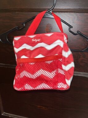 thirty-one Red and White Chevron Cosmetic Tote